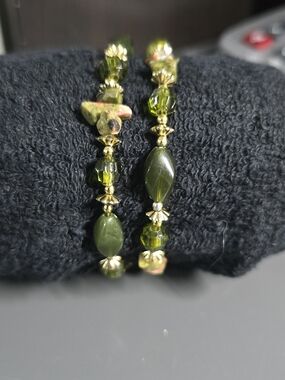 Olive Green Beaded Stretch Bracelet Set - Women Jewelry